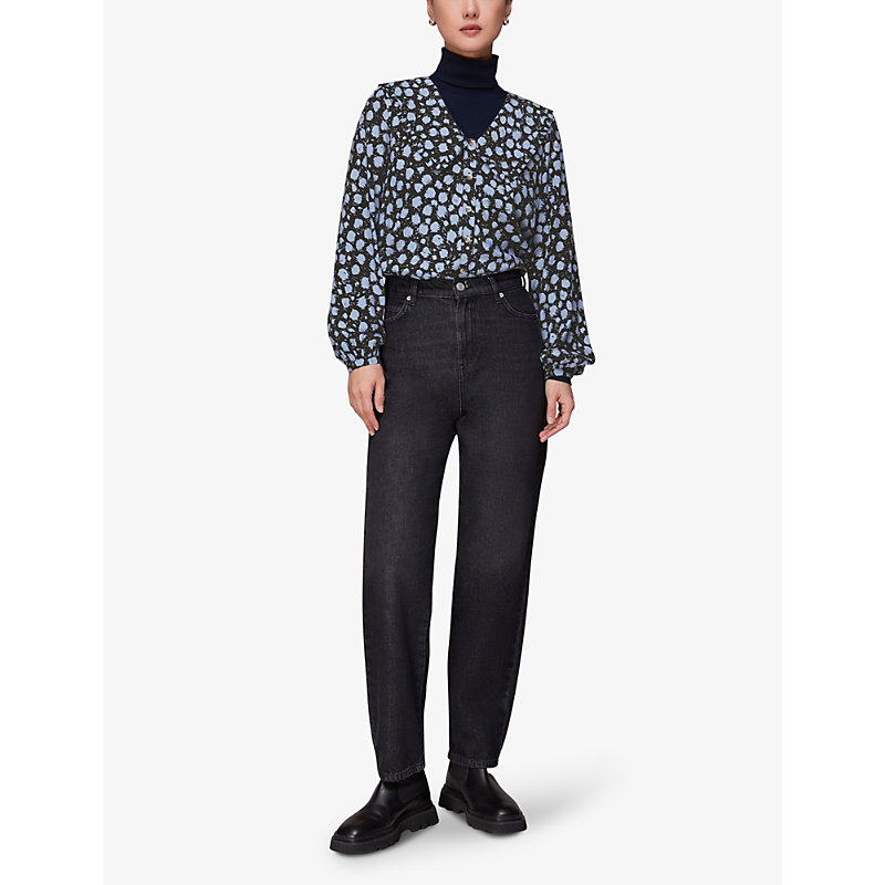 Shop Whistles Dalmatian-print Wide-collar Woven Shirt In Black