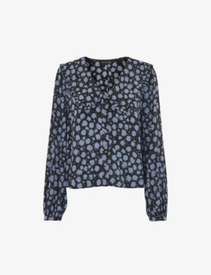 Whistles Womens Black Dalmatian-print Wide-collar Woven Shirt