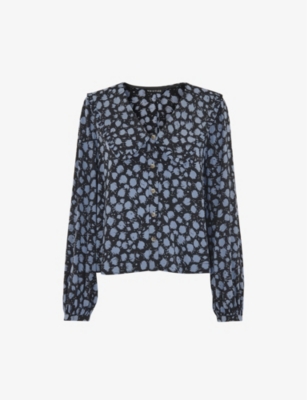 Whistles Womens Black Dalmatian-print Wide-collar Woven Shirt In Black