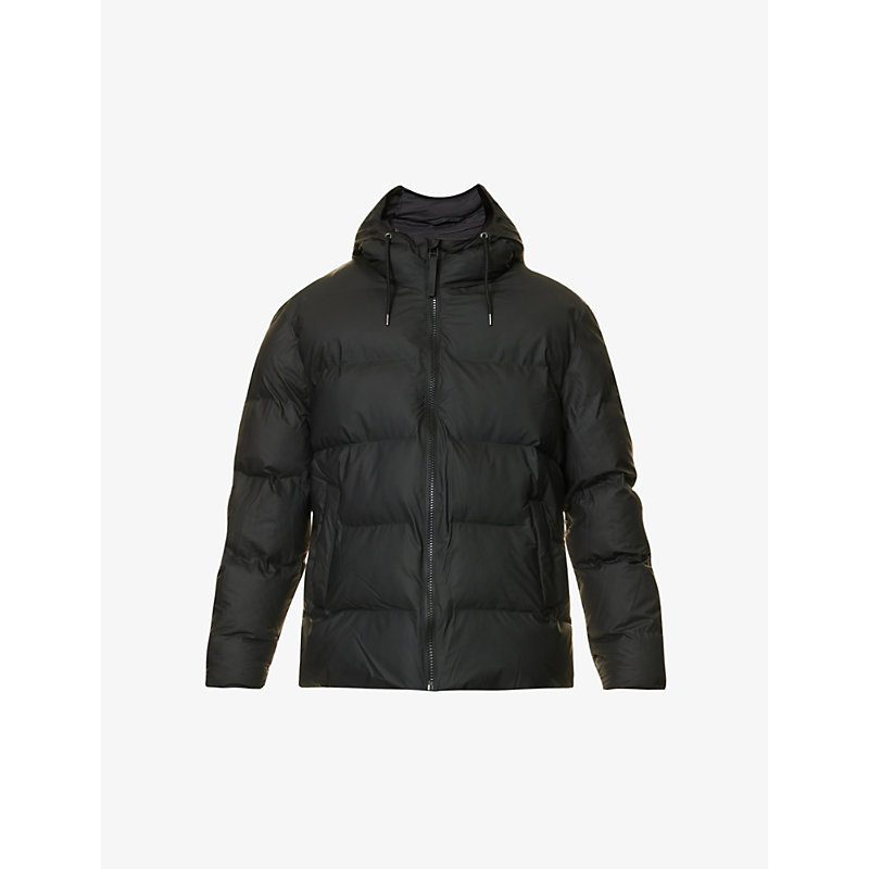 Rains Mens Black Funnel-neck Quilted Shell Puffer Jacket