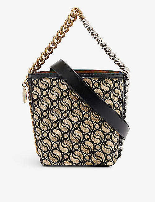 STELLA MCCARTNEY: All-over pattern raffia-woven canvas bucket bag
