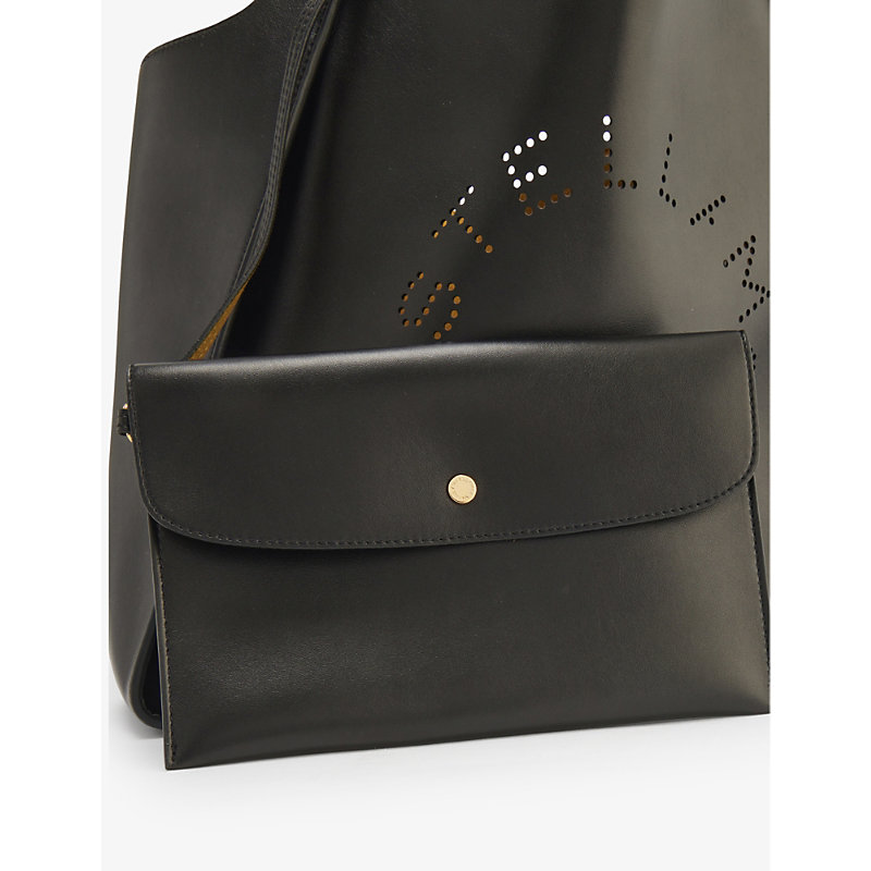 Shop Stella Mccartney Women's Black Circle Faux-leather Tote Bag