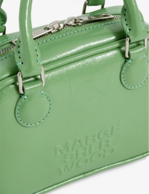 Marge Sherwood Crinkled Leather Square Shoulder Bag with Piping - Green