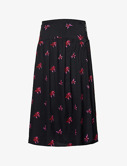 CIAO LUCIA: Angela floral-embroidered woven midi skirt