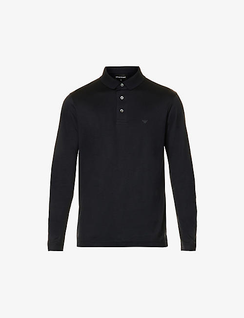 EMPORIO ARMANI: Logo-print long-sleeve woven polo shirt