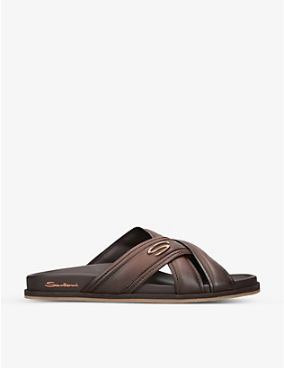 SANTONI: Erik brand-plaque leather sandals