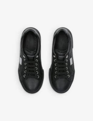 Shop Dolce & Gabbana Boys Black Kids Brand-plaque Leather Low-top Trainers 3-10 Years