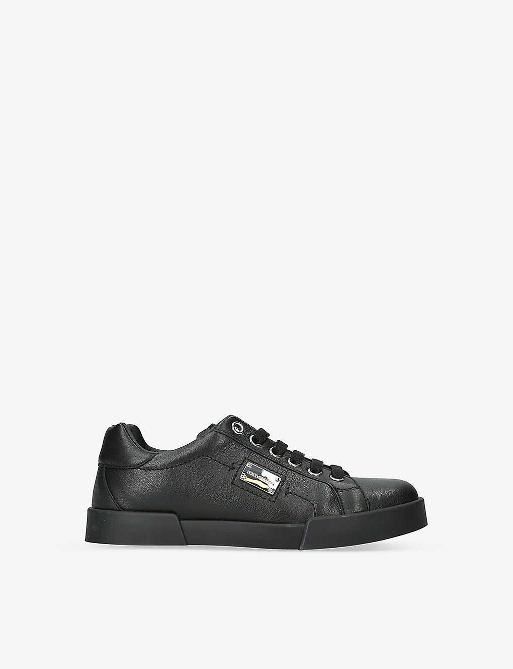 Dolce & Gabbana Kids' Brand-plaque Leather Low-top Trainers 3-10 Years In Black