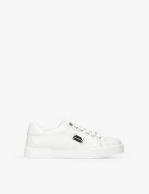 DOLCE & GABBANA: Logo-plaque leather low-top trainers 2-7 years