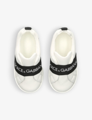 Shop Dolce & Gabbana White/blk Logo-printed Strap Leather Low-top Trainers 6 Months - 3 Years