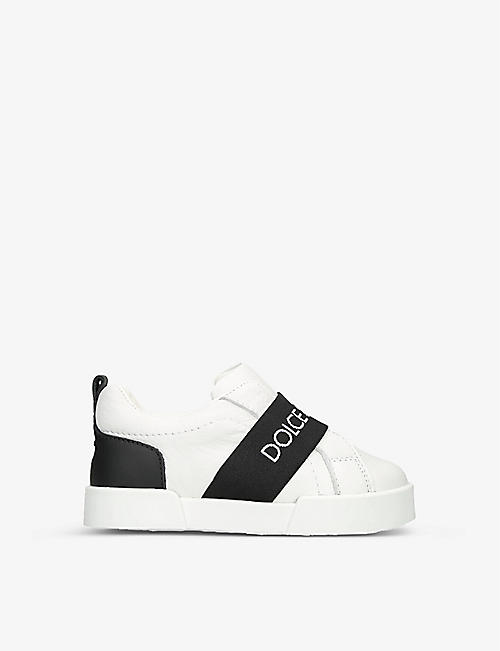 DOLCE & GABBANA: Logo-printed strap leather low-top trainers 6 months - 3 years