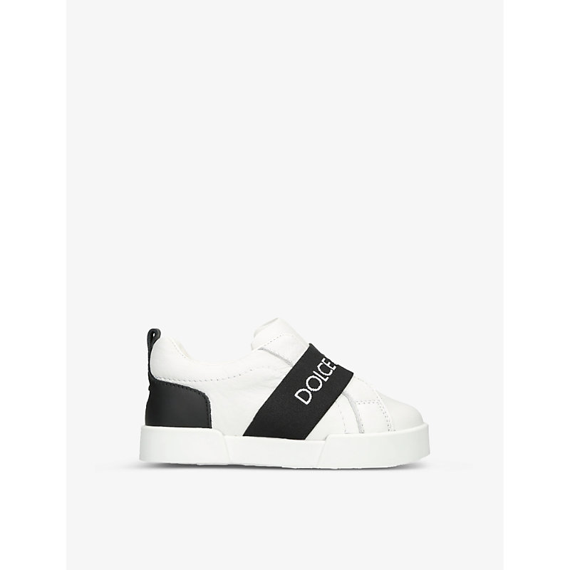 Dolce & Gabbana Babies' Logo-printed Strap Leather Low-top Trainers 6 Months - 3 Years In White/blk