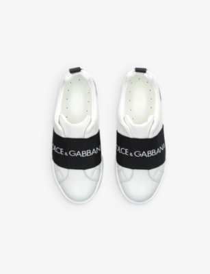 DOLCE & GABBANA: Logo-printed strap leather trainers 3-4 years