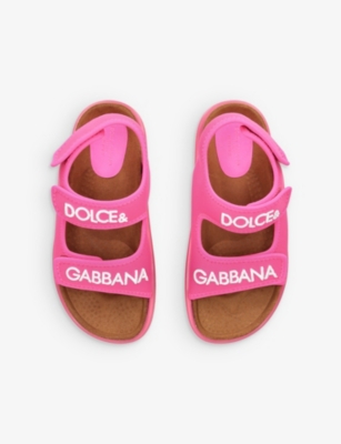 Shop Dolce & Gabbana Girls Pink Kids Logo-embellished Stretch-woven Sandals 4-10 Years