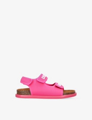 Shop Dolce & Gabbana Logo-embellished Stretch-woven Sandals 4-10 Years In Pink