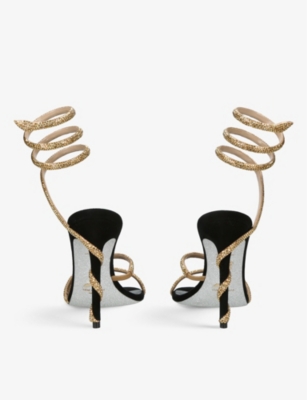 Shop René Caovilla Margot Jewelled Leather Heeled Sandals In Black