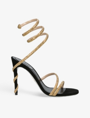 Shop René Caovilla Margot Jewelled Leather Heeled Sandals In Black