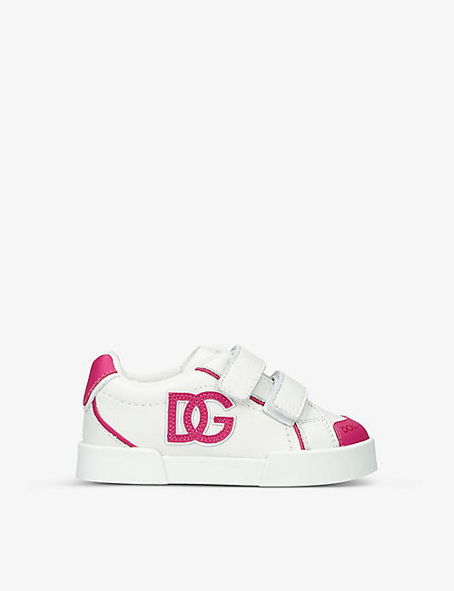 DOLCE & GABBANA: Logo-patch panelled leather low-top trainers 6-36 months