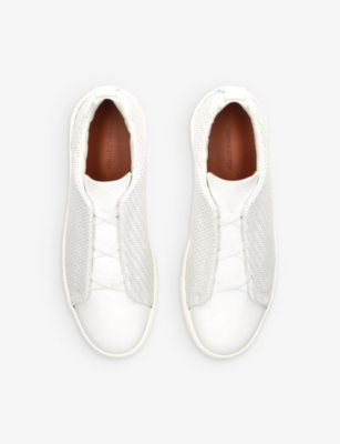 Shop Ermenegildo Zegna Zegna Men's White Triple Stitch Interwoven Leather Low-top Trainers