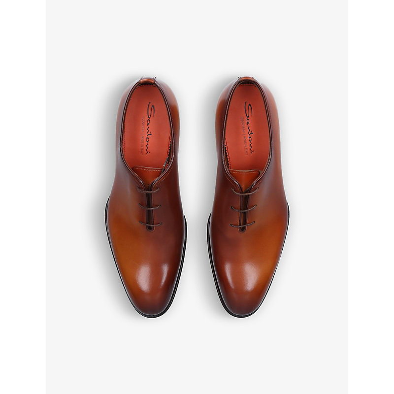 Shop Santoni Men's Brown Carter Wholecut Leather Oxford Shoes