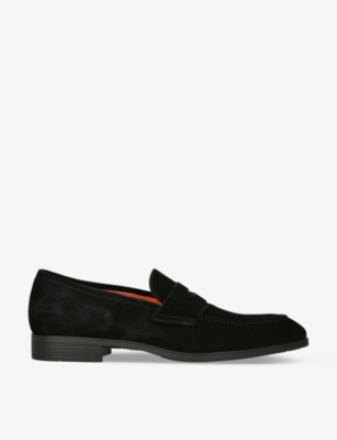 Shop Santoni Men's Black Simon Suede Penny Loafers