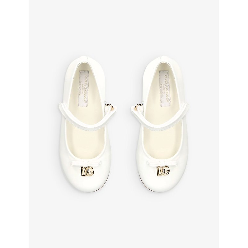 Shop Dolce & Gabbana Girls White Kids Vernice Dg-logo Patent-leather Ballet Flats 6 Months-4 Years