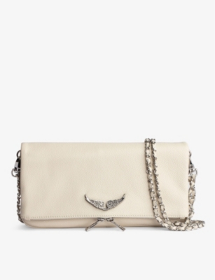 Zadig & Voltaire Rock Swing Your Wings Logo-plaque Leather Clutch Bag In Flash