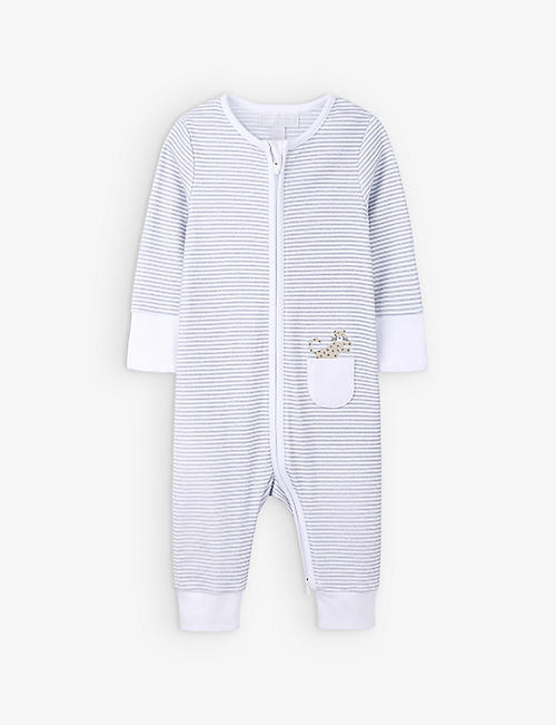 THE LITTLE WHITE COMPANY: Striped organic-cotton babygrow 0-24 months