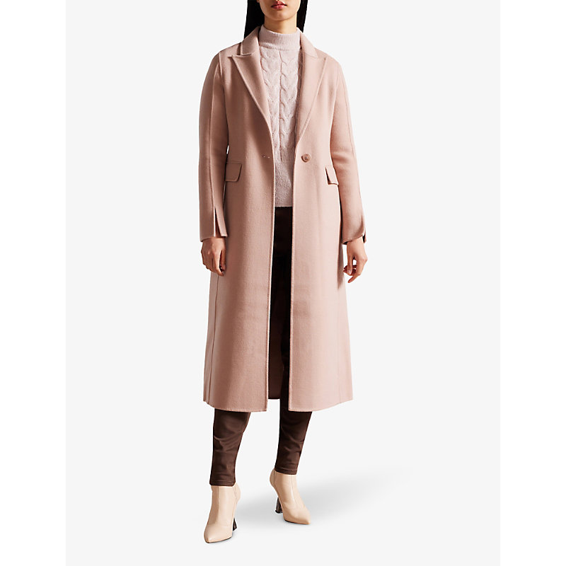 Shop Ted Baker Women's Dusky-pink Peak-lapel Single-breasted Wool-blend Coat