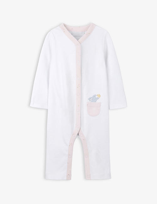 THE LITTLE WHITE COMPANY: Bunny-embroidered organic-cotton sleepsuit 0-24 months