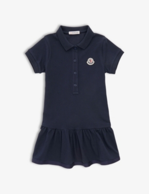 Moncler Brand Patch Tiered-hem Stretch-cotton Dress 4-14 Years In Medium Blue