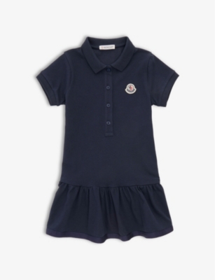 MONCLER MONCLER GIRLS MEDIUM BLUE KIDS BRAND PATCH TIERED-HEM STRETCH-COTTON DRESS 4-14 YEARS,64091007