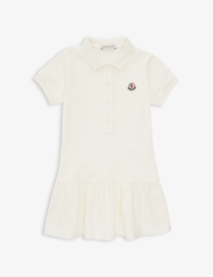 Moncler Brand Patch Tiered-hem Stretch-cotton Dress 4-14 Years In Natural