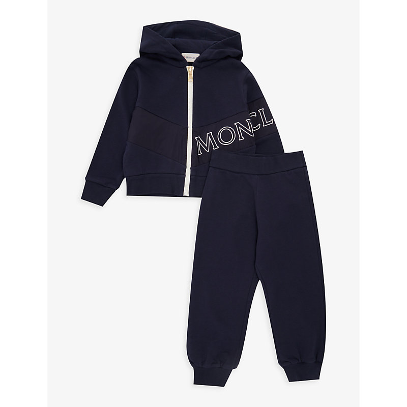Moncler Boys Navy Kids Logo-print Hooded Cotton-jersey Tracksuit 4 And 6 Years