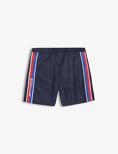 MONCLER: Brand-patch striped swim shorts 4-14 years