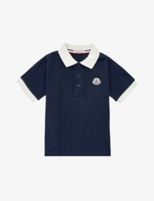 Moncler Boys Medium Blue Kids Brand-patch Cotton-pique Polo Shirt 4-14 Years