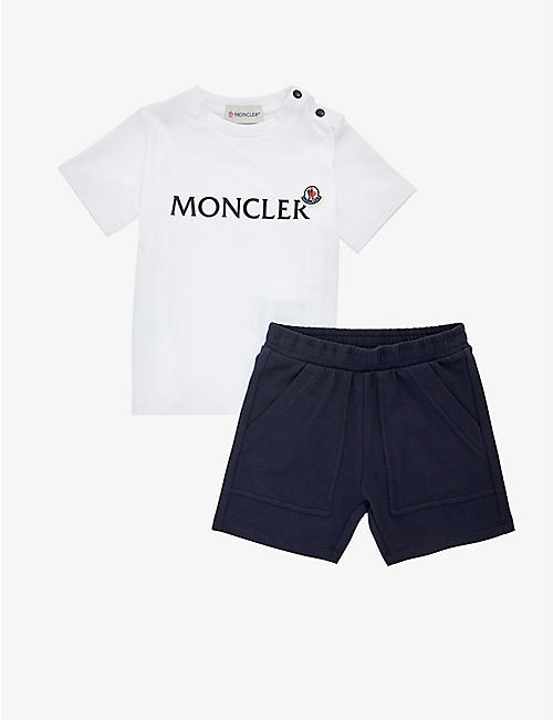 MONCLER: Branded stretch-cotton two-piece set 3 months-3 years