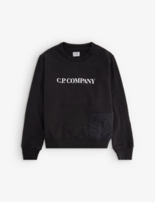 C.p. Company Cp Company Boys Black Kids Brand-print Cotton Sweatshirt 6-14 Years In Black