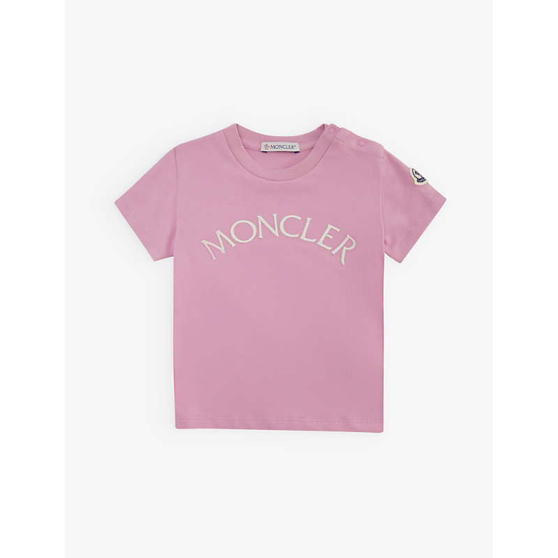 Moncler Babies'  Dark Pink Logo-embroidered Cotton-jersey T-shirt 3 Months - 3 Years