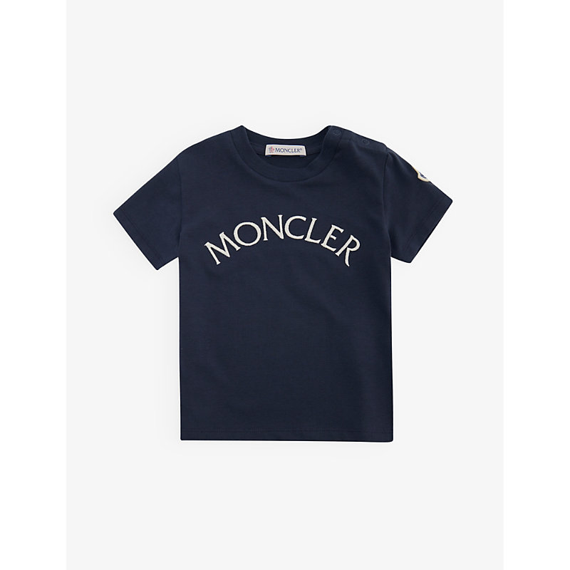 Moncler Babies'  Navy Logo-embroidered Cotton-jersey T-shirt 3 Months - 3 Years