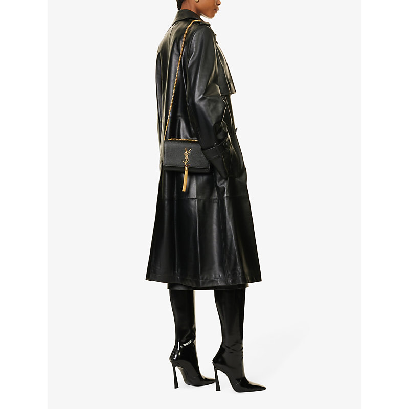 Shop Saint Laurent Womens Black/gold Kate Mono Leather Shoulder Bag
