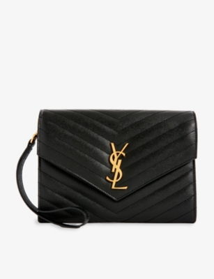 SAINT LAURENT - Envelope monogram leather pouch