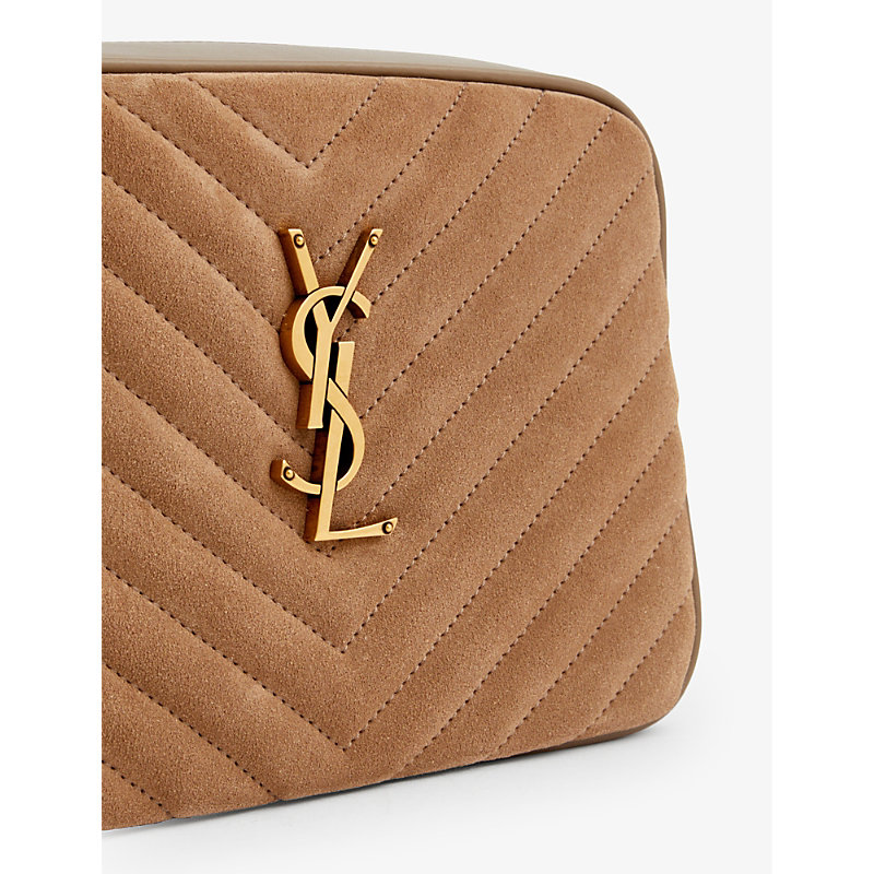 Shop Saint Laurent Womens Taupe/gold Lou Monogram Leather Cross-body Camera Bag