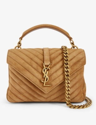 SAINT LAURENT Collège small quilted suede satchel bag