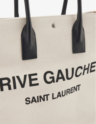 Shop Saint Laurent Women's Cream/black Rive Gauche Cotton And Linen Tote Bag