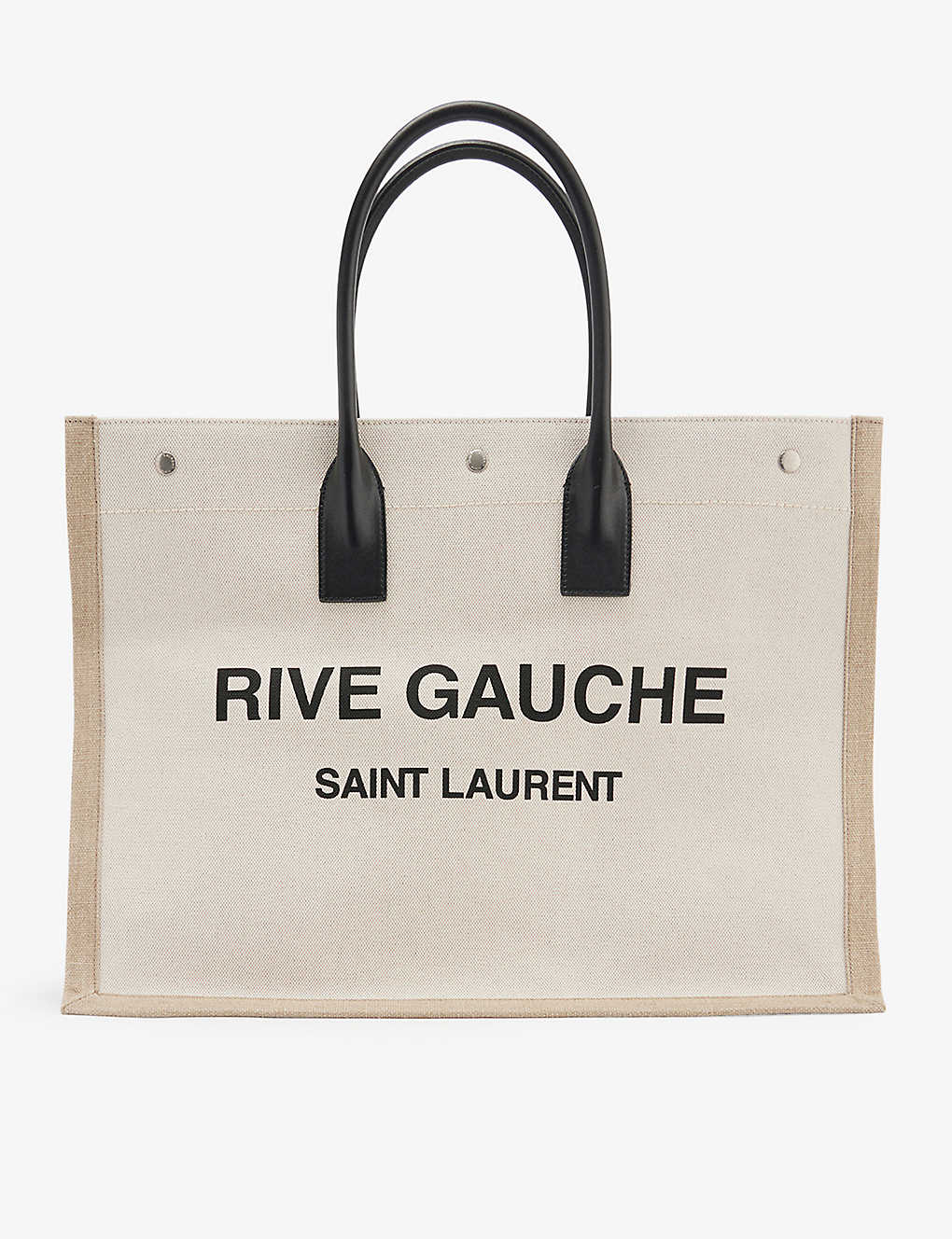Saint Laurent Rive Gauche Cotton And Linen Tote Bag In Cream/black