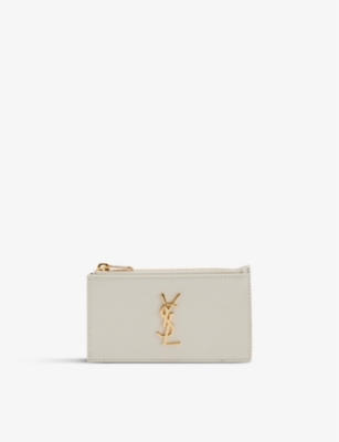 Saint Laurent Printed Leather Cardholder In Cream | ModeSens