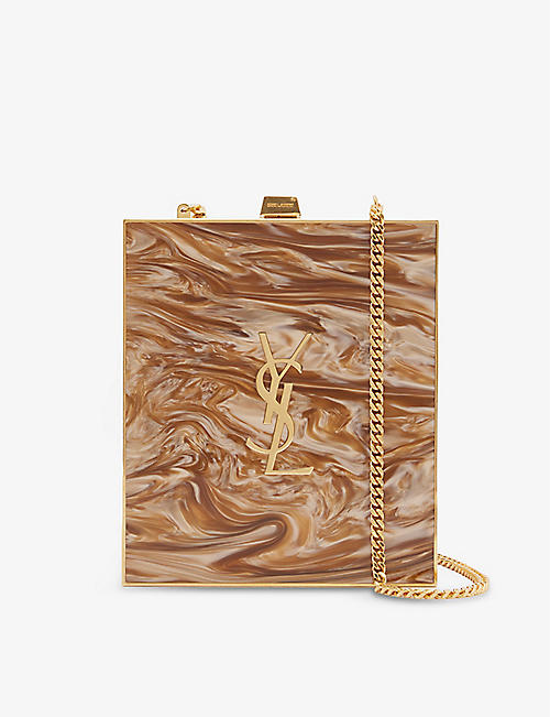 SAINT LAURENT: Tuxedo Box marble-effect plexiglass clutch bag