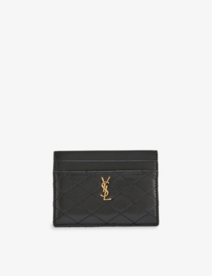 Saint Laurent Womens Black/gold Monogram-embellished Leather Card Holder