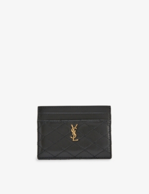 Saint Laurent Womens  Monogram-embellished Leather Card Holder In Black/gold